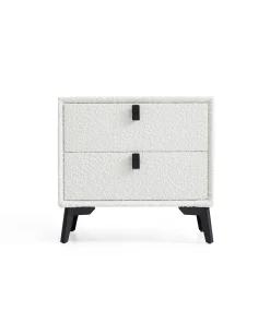 Cushy Boucle Fabric Nightstand - Soft-Touch Bedside Table with Drawer in Textured Boucle Upholstery